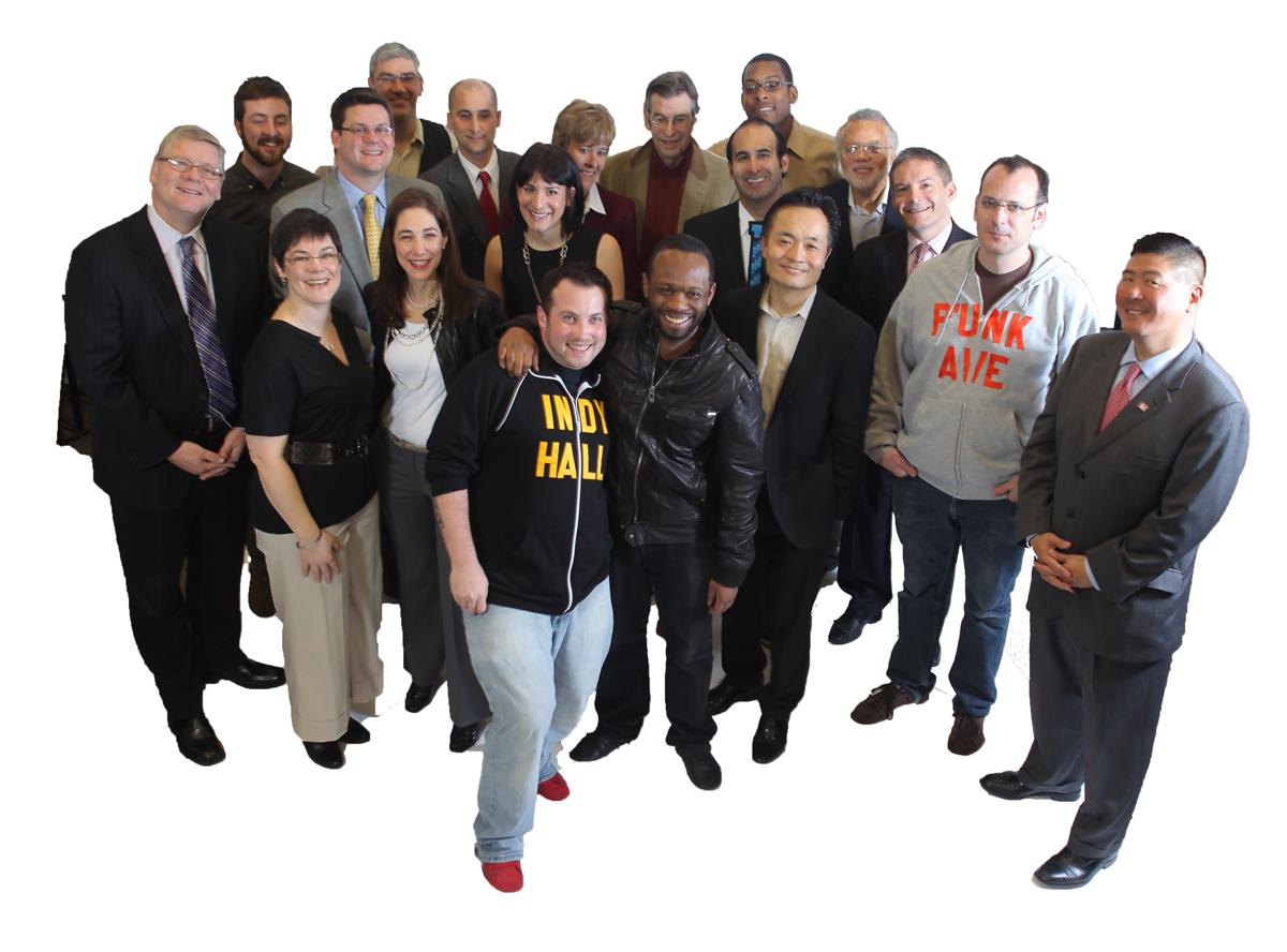 philly philadelphia tech leaders: Back row, from left to right: Breadboard Curator David Clayton, Azavea Founder Robert Cheetham, City of Philadelphia Division of Technology Chief of Staff Jeff Friedman, Morgan Lewis Partner Steve Goodman, SEER Interactive Founder Wil Reynolds. Middle row, left to right: Greater Philadelphia Chamber of Commerce President Rob Wonderling, Morgan Lewis Partner Jeff Bodle, Phrequency.com Editor Leah Kaufman, NuPathe CEO Jane Hollingsworth, Geekadelphia Cofounder Eric Smith, Ben Franklin Technology Partners Investment Group Vice President Terrance Hicks, William Way LGBTQ Commuity Center Executive Director Chris Bartlett. Front row, from left: BrainRewards CEO Jane Hoffer, Philly Startup Leaders Board Member Tracey Welson-Rossman, Indy Hall Cofounder Alex Hillman, two.one.five magazine Publisher Tayyib Smith, Temple University Center for Design and Innovation Director Youngjin Yoo, P'unk Ave Cofounder Geoff DiMasi, University City Science Center CEO Steve Tang.