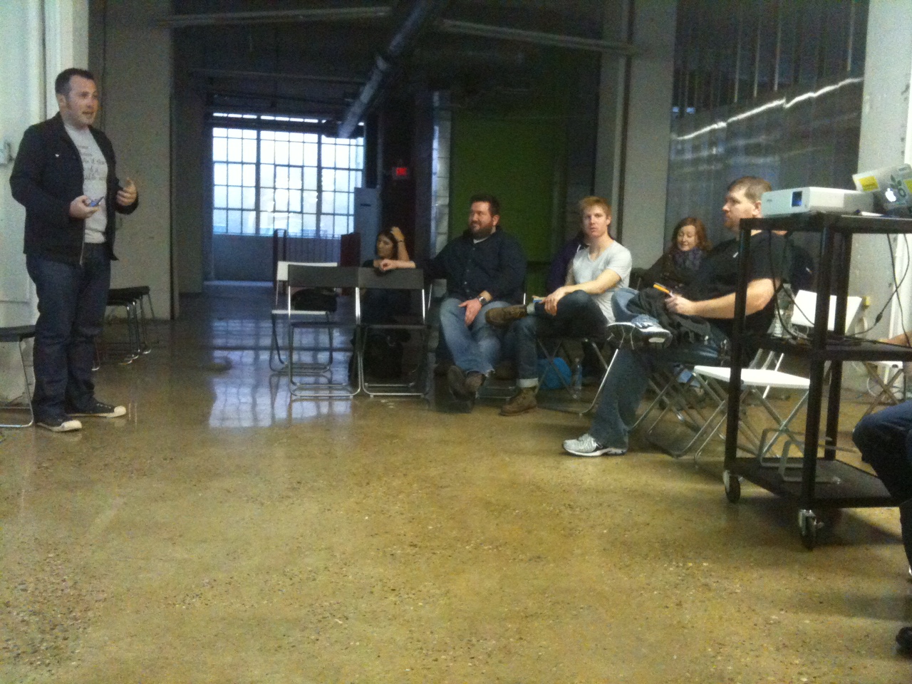 Alex Hillman leads a town hall meeting to discuss the future of Indy Hall
