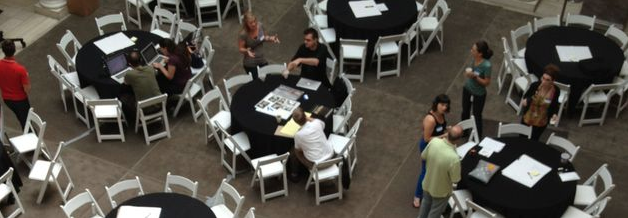 The scene inside the Walters Art Museum during this summer's Art Bytes hackathon