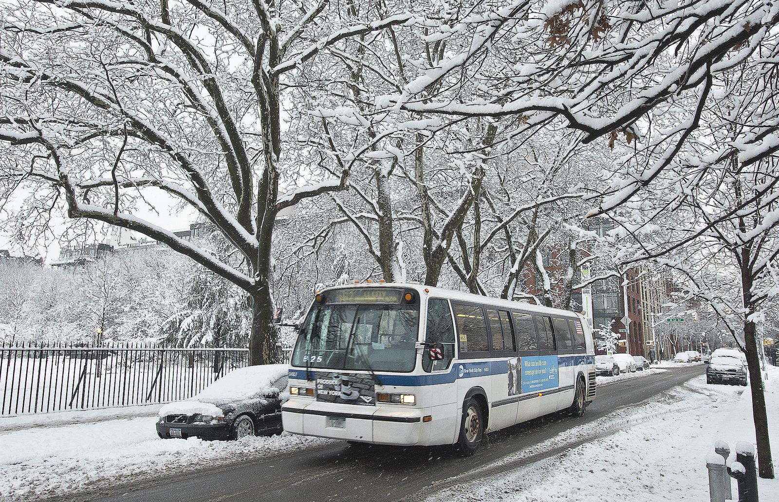 A bus in the snow.