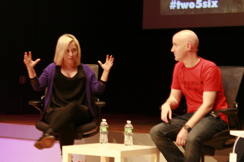Aleissia Laidacker (Ubisoft, ASSASSIN'S CREED III) and Mike Woods (Framestore), talking digital embodiment. TWO5SIX 2014.