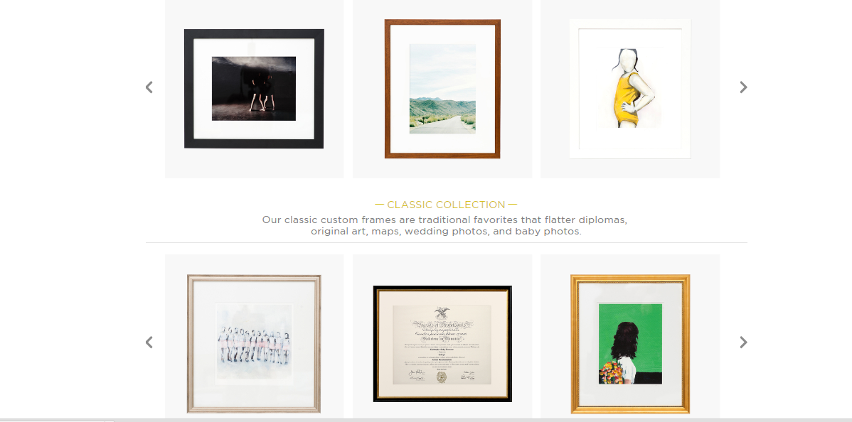 Some of Framebridge's offerings.