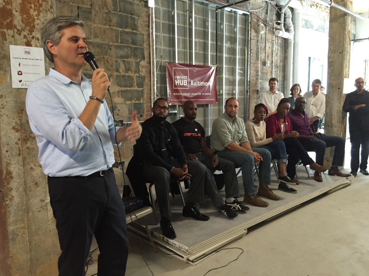 Steve Case speaks at the future home of Impact Hub Baltimore, September 2015.
