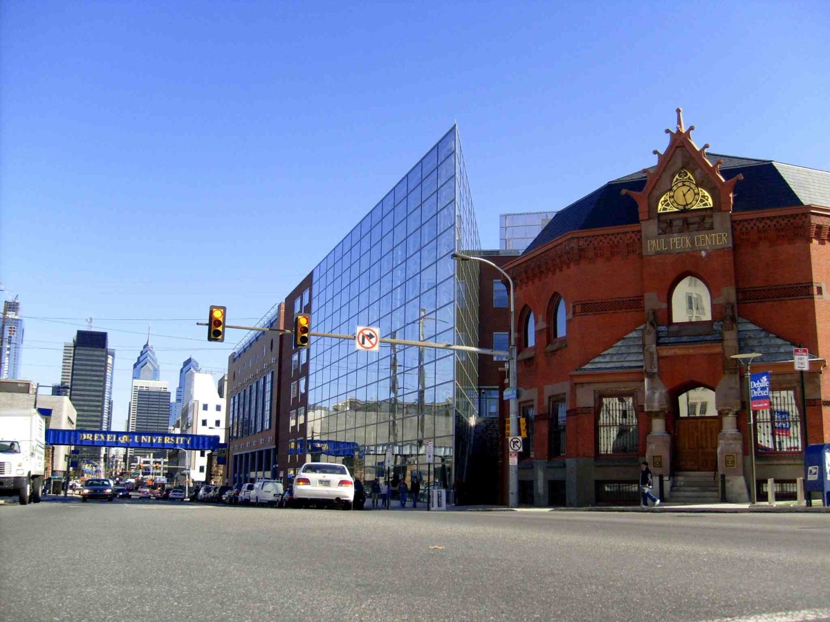 New vs. old: Drexel's glassy Bossone Research Enterprise Center.