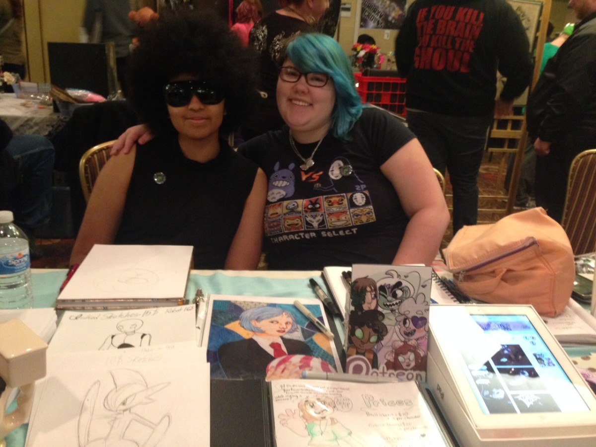 Jade Wampler, in blue hair, with her artist friend Brice Hunt, 18, of Newark.