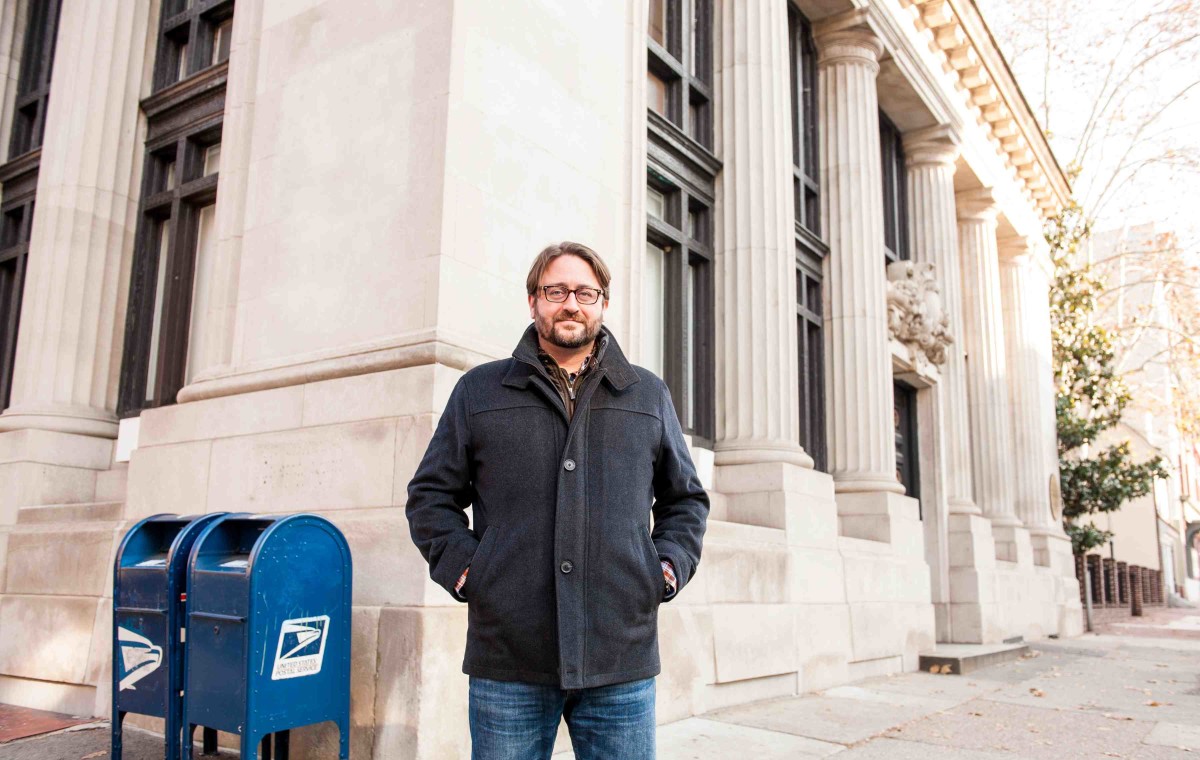 Linode CEO Chris Aker outside Linode's forthcoming Old City office, December 2015.