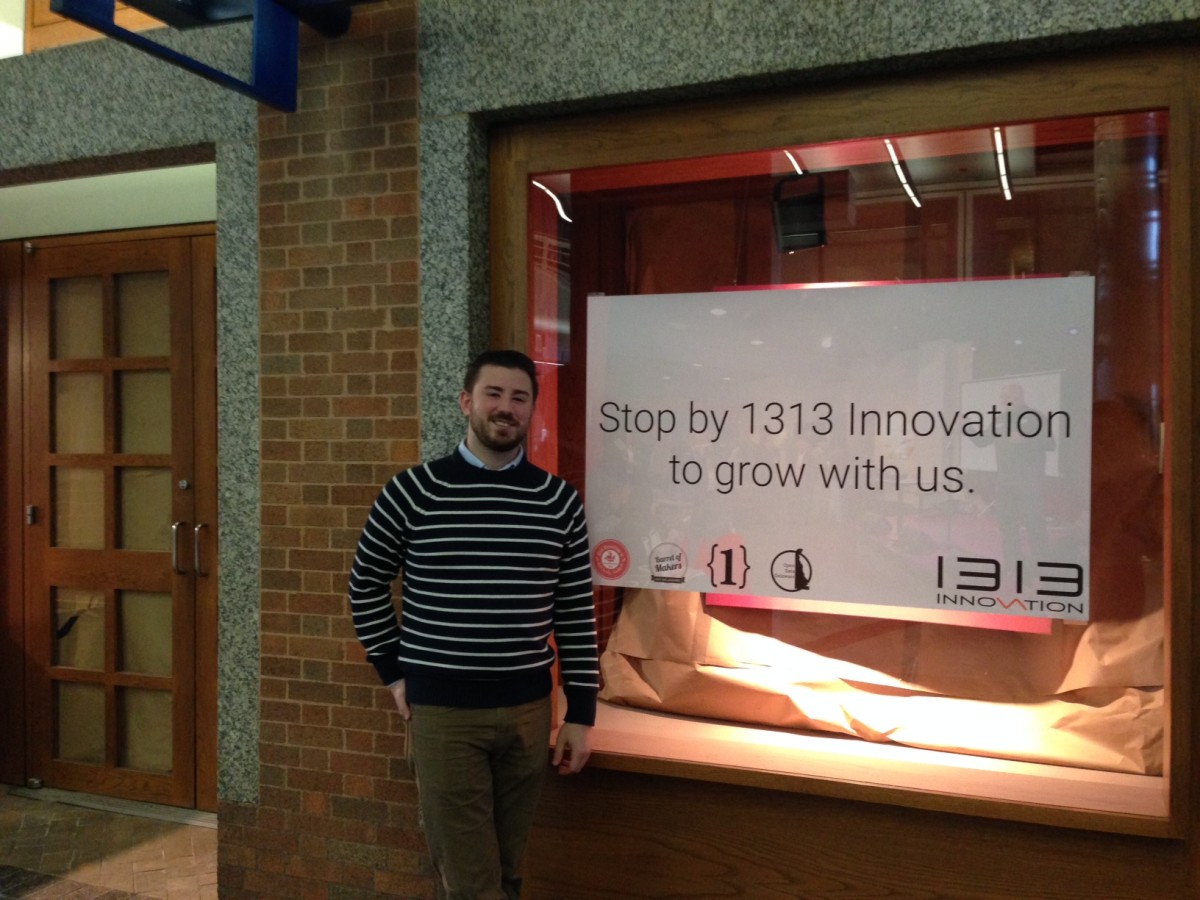 Ryan Harrington, the guy in charge of 1313's expansion, stands in front of the workspace's new entrance.