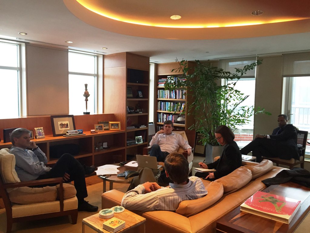 Revolution founder Steve Case (far left) at work in his office.