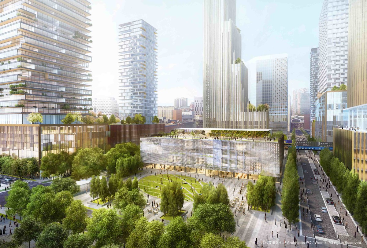 A rendering of the Schuylkill Yards. This is a view from 30th Street Station.