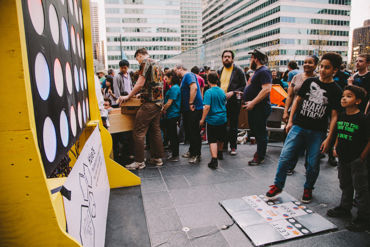 The popular Connect Four game by Hive76 at the Philly Tech Week 2015 kickoff event.