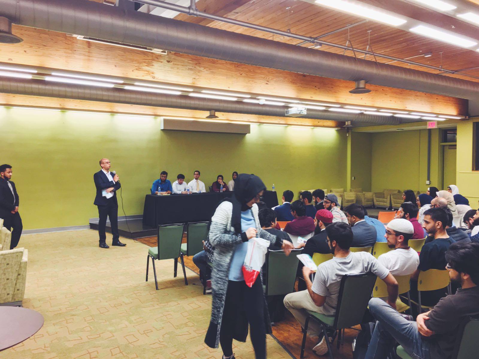Hatem Abdelmonem speaks about LAMP at Rutgers University for the school's Muslim Students Association's annual career panel.