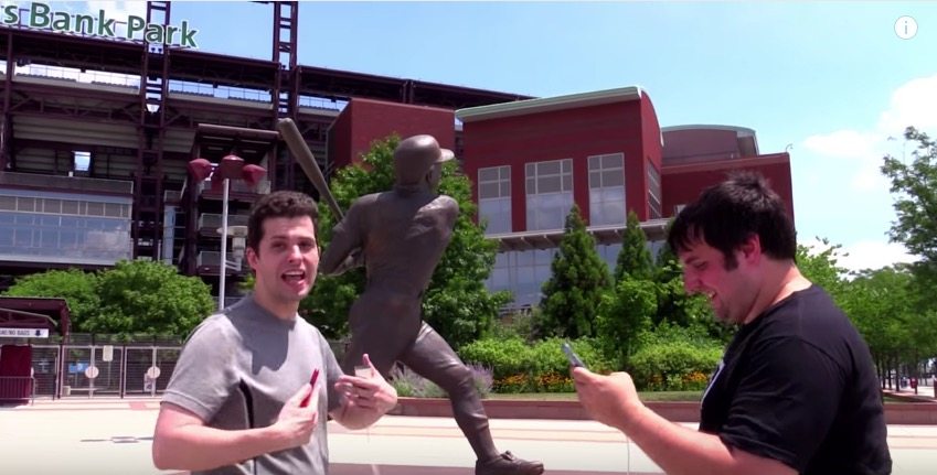 Mike Matei (left) and Ryan Schott playing Pokémon Go at Citizen's Bank Park.