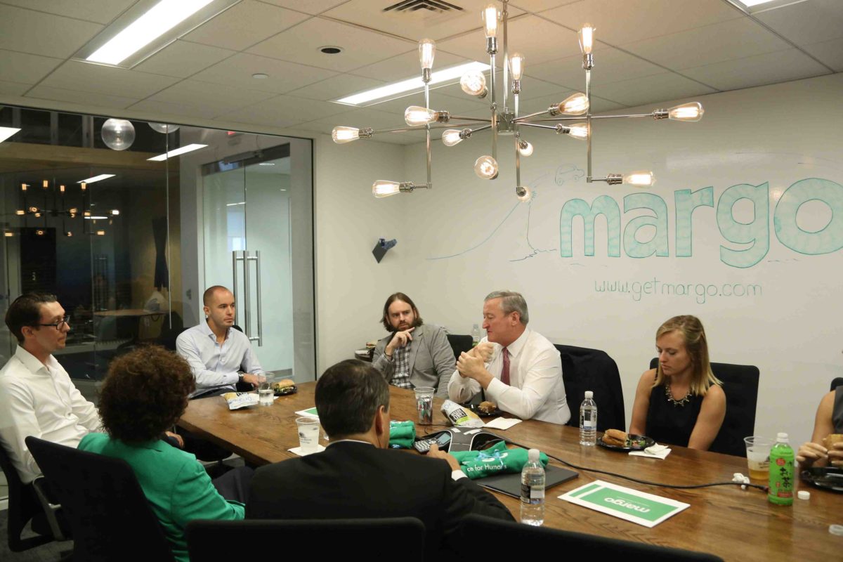 Mayor Kenney visits Margo's office to meet with the insurance startup and Philly Startup Leaders leadership.