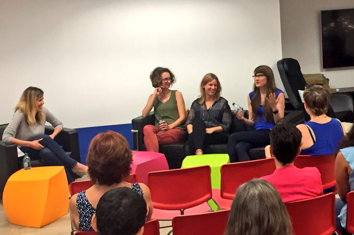 GDI panelists from the event earlier this year, left to right: Aiyani Martin, Elizabeth Cottrell and Joni Trythall. Moderator Megan Anthony is on the far left.