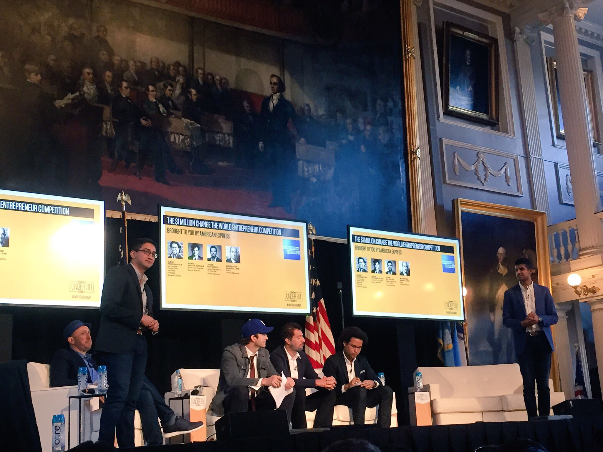 Rohan Shah (far right) at the Change the World Competition at the 2016 Forbes Under 30 Summit in Boston.