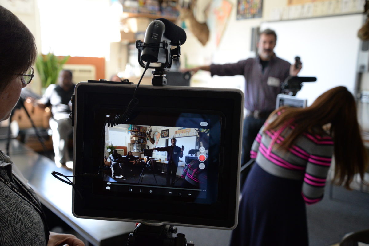 Josh Apter trains faculty on how to use the Padcaster.