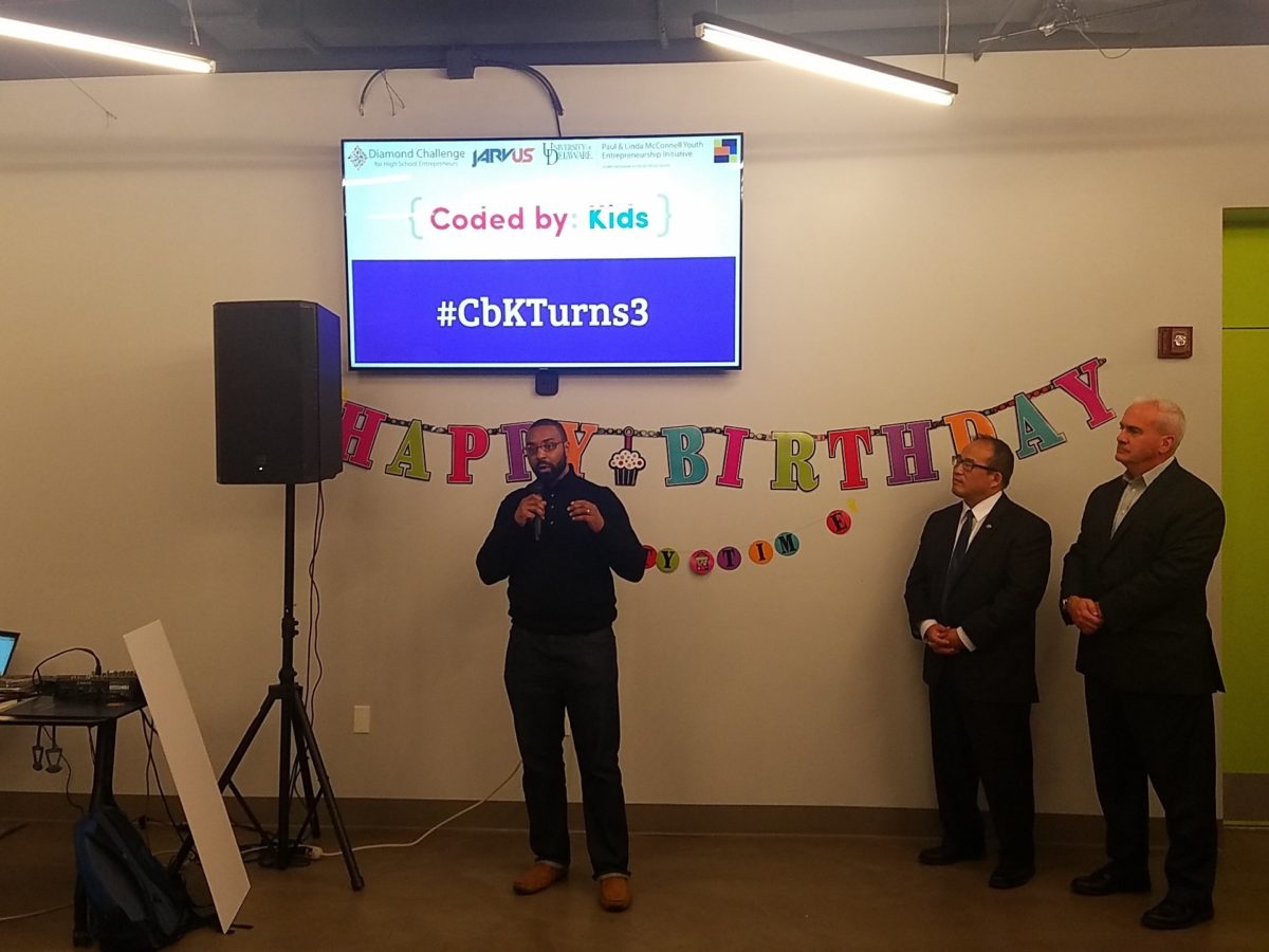 Sylvester Mobley at Coded by Kids' third birthday party.