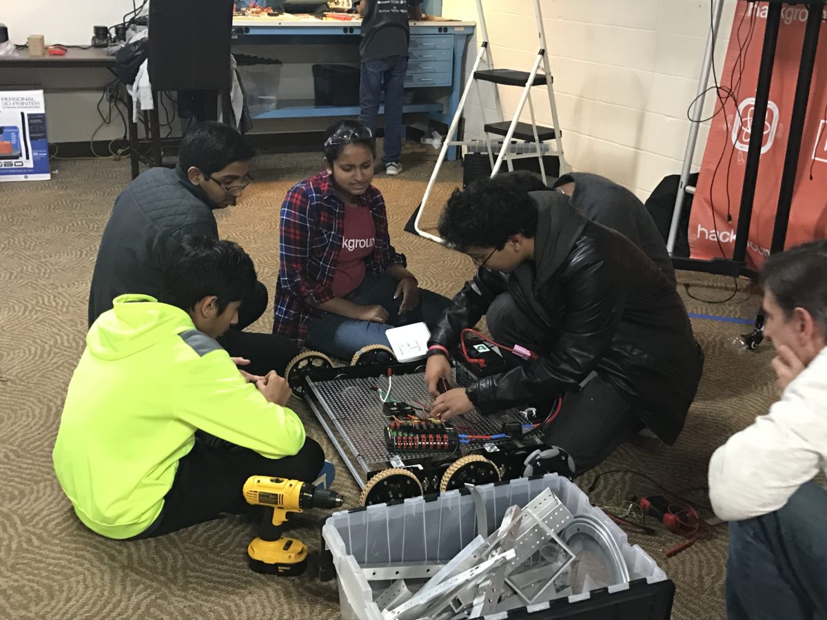 A high school robotics team at Hackground. (Photo by Stephen Babcock)