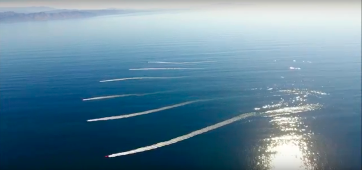 Autonomous boats swarming. (Still via JHU APL)