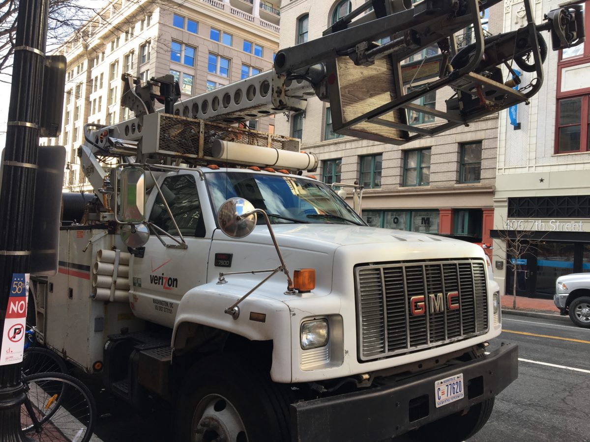 A Verizon truck seen in Chinatown on Wednesday. (Photo by Tajha Chappellet-Lanier)