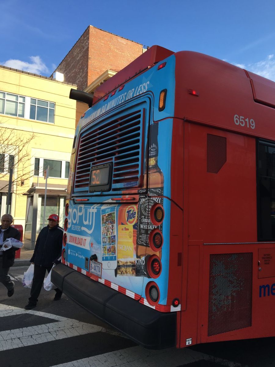 Spotted in Columbia Heights: goPuff on a bus. (Photo by Tajha Chappellet-Lanier)