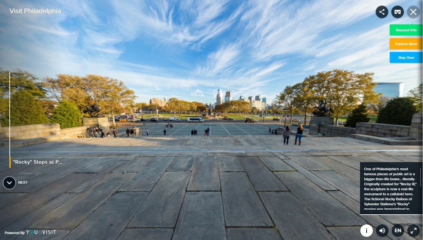 A screenshot of Visit Philly's 360° tour of the Art Museum steps.