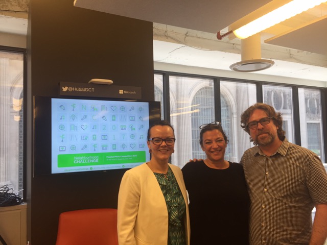 Left to right: Myrtle Avenue Brooklyn Partnership's Meredith Phillips Almeida with Benefit Kitchen cofounders Melanie Lovelle and Dan Beeby.