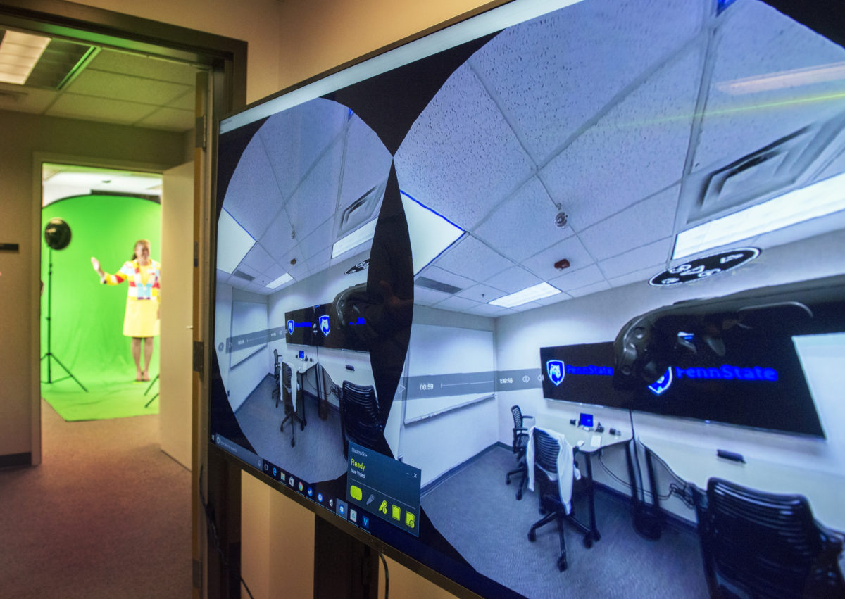 A virtual reality demonstration along with a green screen photo studio were on display at the opening of the Pennsylvania Sexual Assault Forensic Examination and Telehealth Center at Penn State's Nursing Sciences Building.
