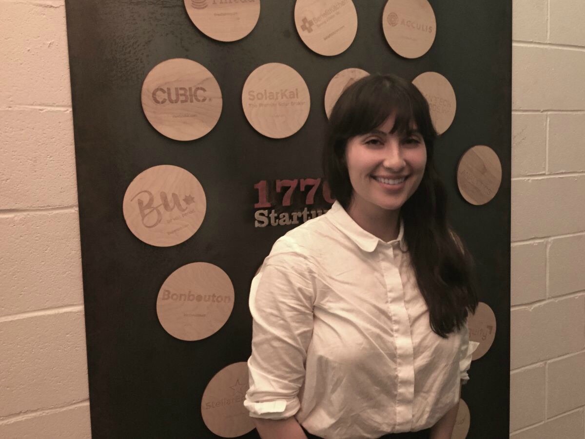 Maude cofounder Eva Goicochea at the 1776 demo night. (Photo by Tyler Woods)