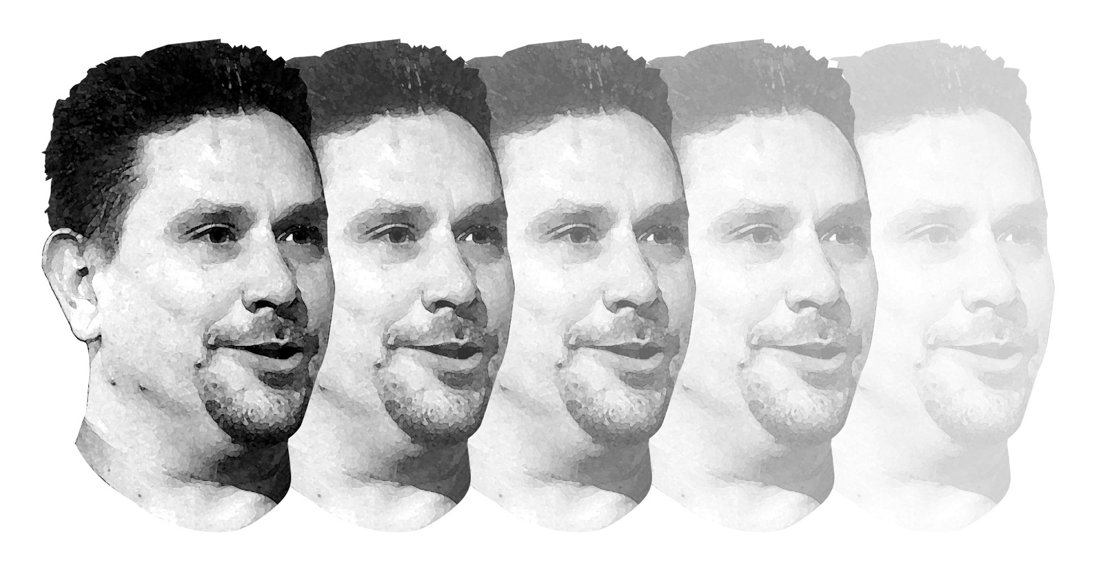 An illustration of the many faces of Yuriy Porytko.