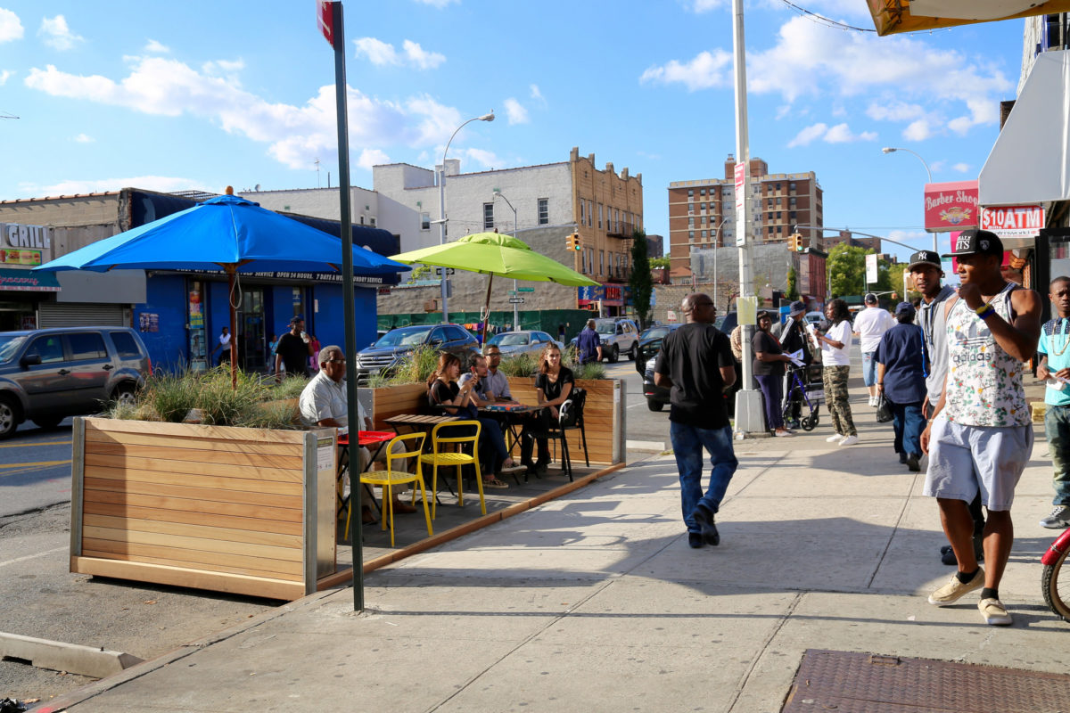 NYC DOT's Street Seat program has installed it's ninth location in front of MGB POPS on Mother Gaston Blvd in Brownsville, Brooklyn.