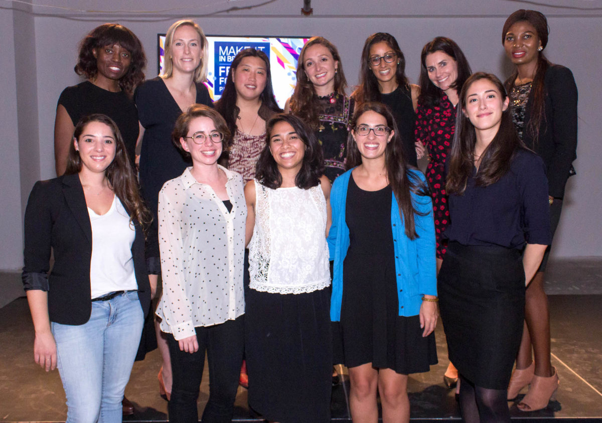 The entrepreneurs, judges and emcee of the Make It In BK Female Founders Pitch Contest.