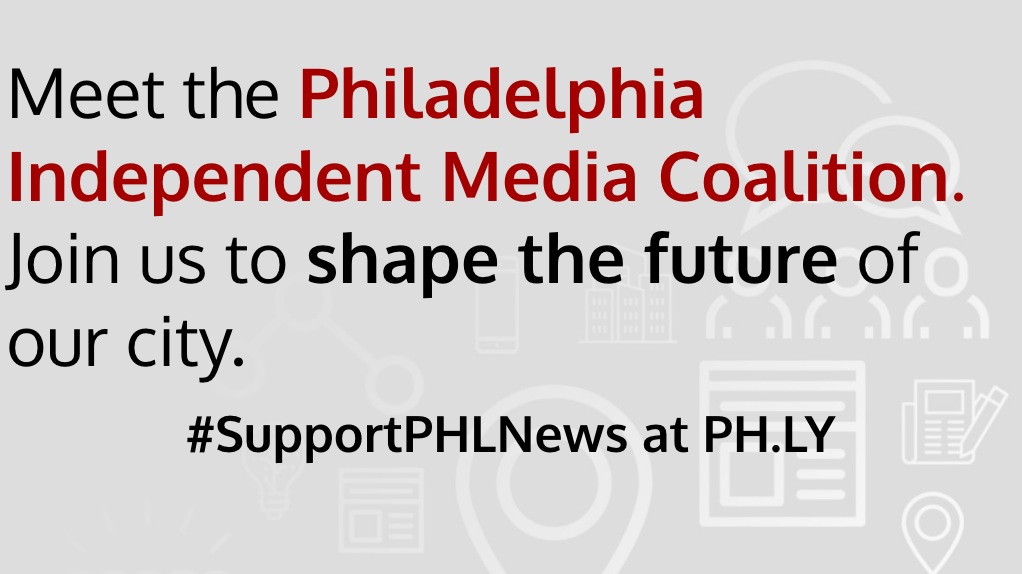 A message with the words: "Meet the Philadelphia Independent Media Coalition. Join us to shape the future of our city."
