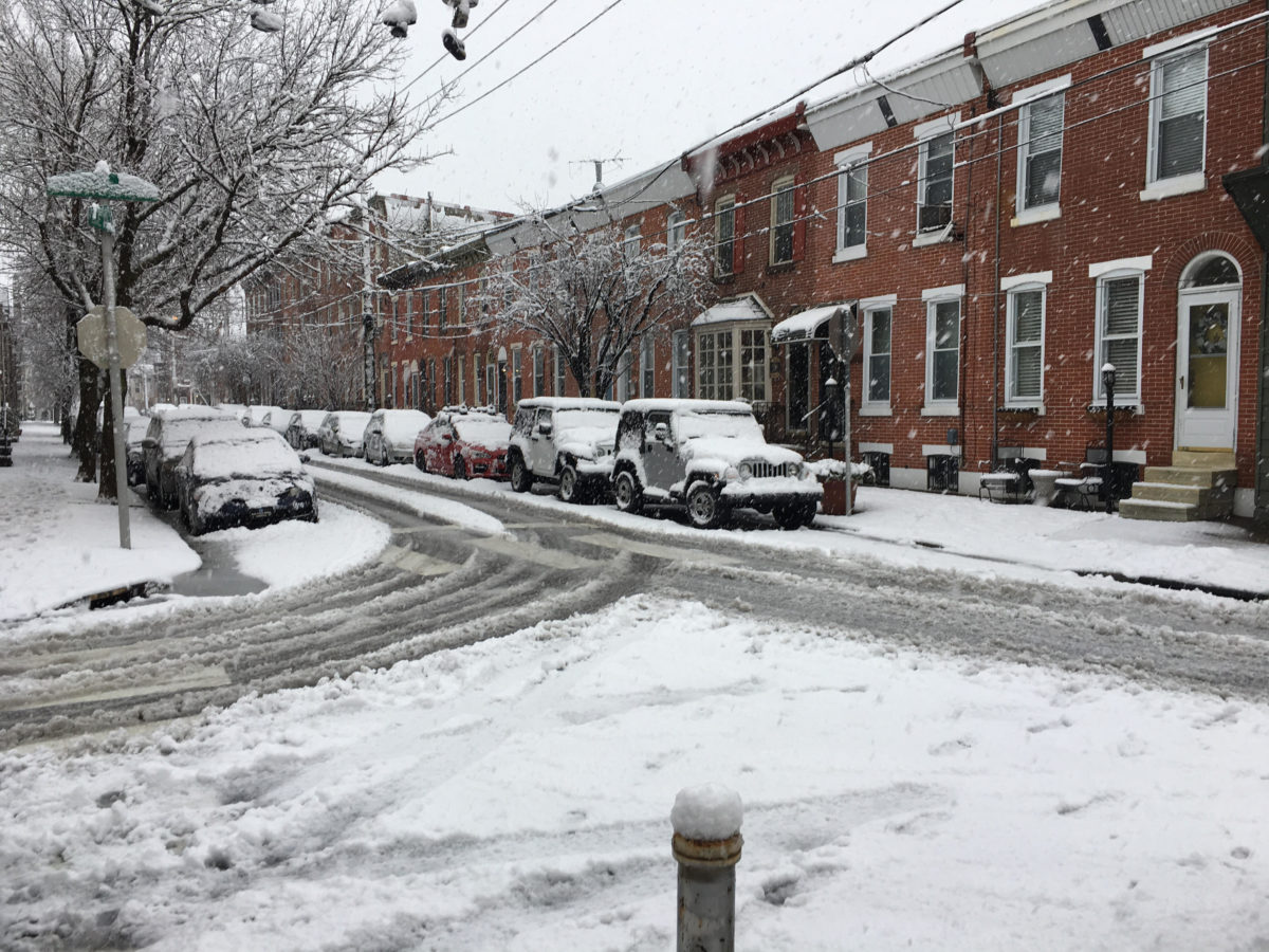 This Fishtown "sneckdown" reveals where space unsued by cars might be protected for pedestrian use.