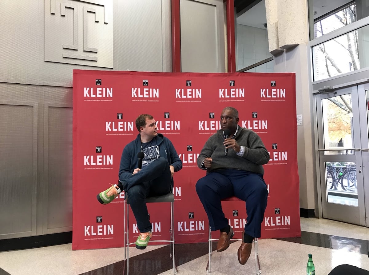 Technical.ly cofounder Chris Wink with keynote speaker Bryan Monroe.