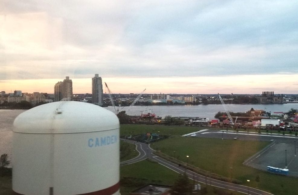 a view of camden and Philly's waterfronts.