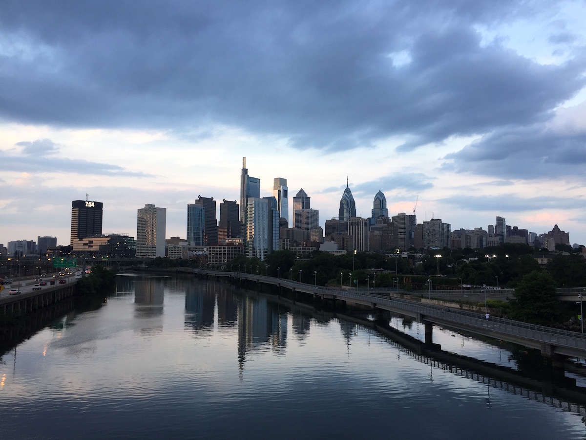 Philadelphia's Schuylkill River at dusk.