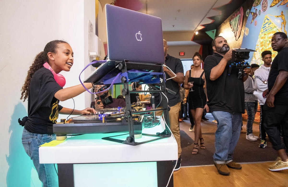 A girl DJing