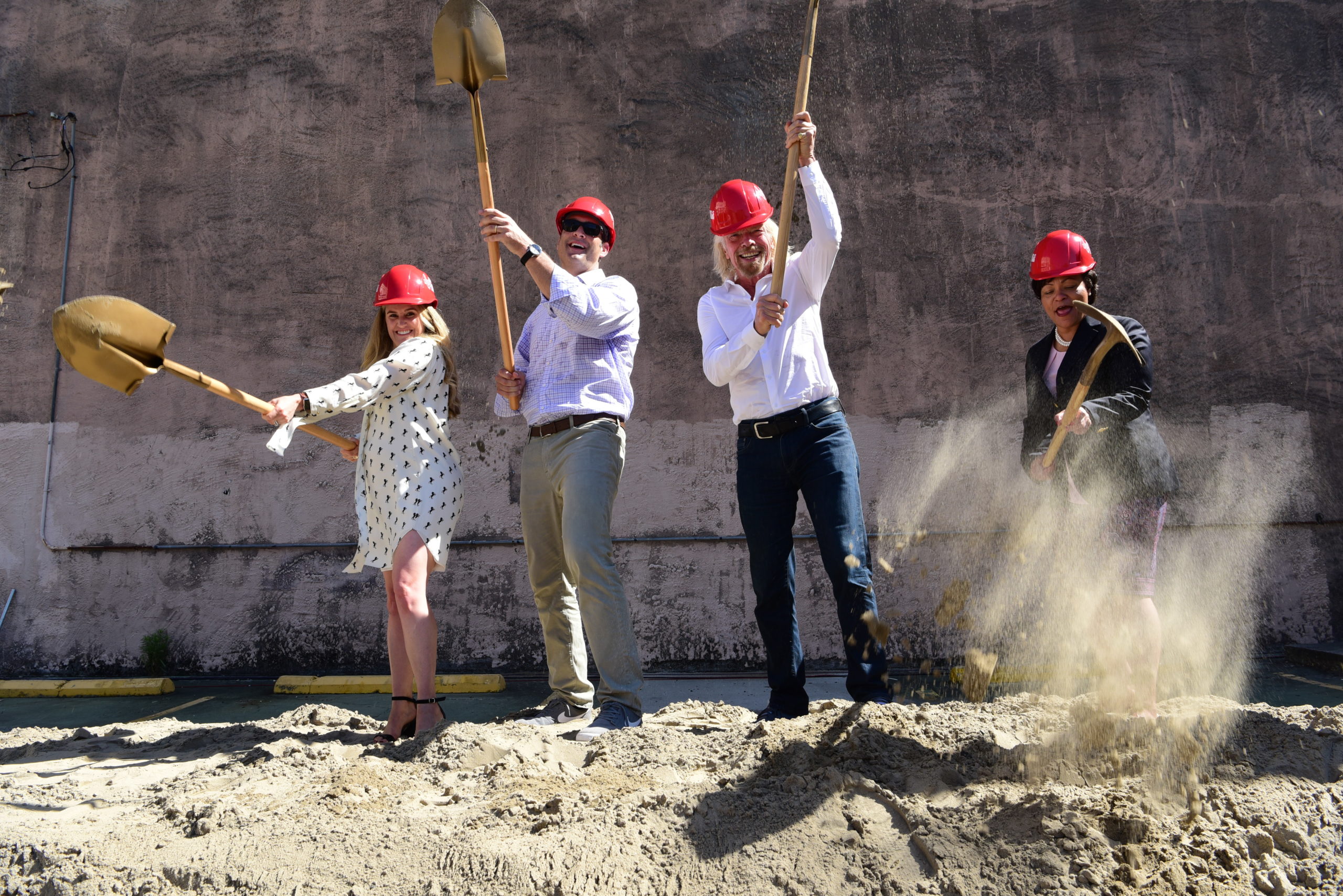 David Pollin (second from left) breaks ground at the Virgin Hotel New Orleans with Sir Richard Branson, New Orleans Mayor LaToya Cantrell and Virgin's Allie Hope on May 23, 2019.