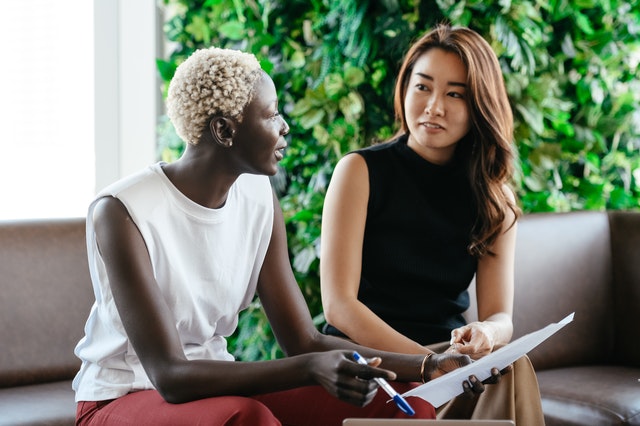 Two women talking