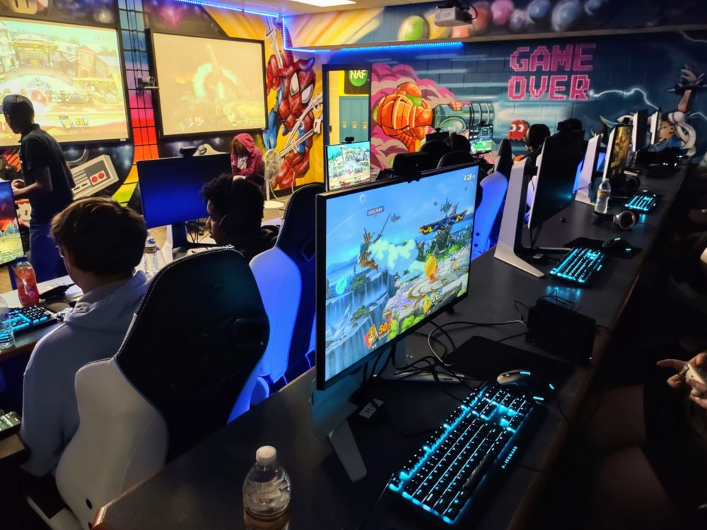 Students playing Super Smash Bros in the AIHS esports arena