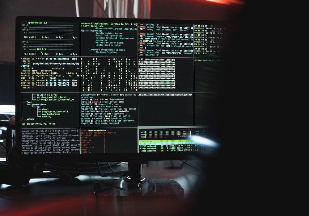 Boxes of code on a computer screen.