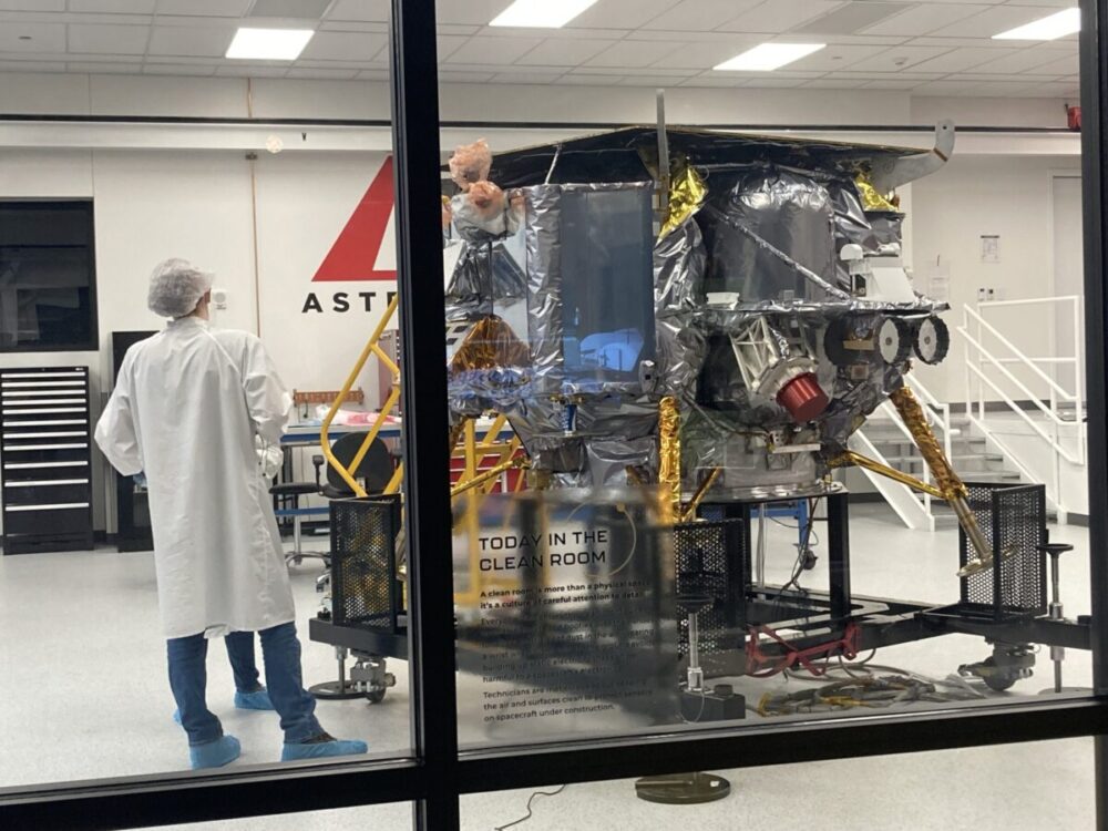 Astrobotic's lunar lander spacecraft in the facility.