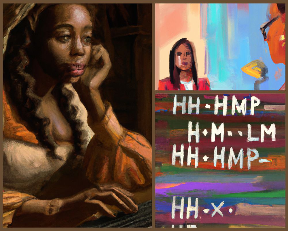 AI-created images of women in various artistic styles.