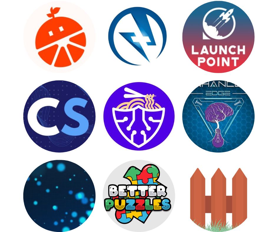 A collection of different logos on a white background.