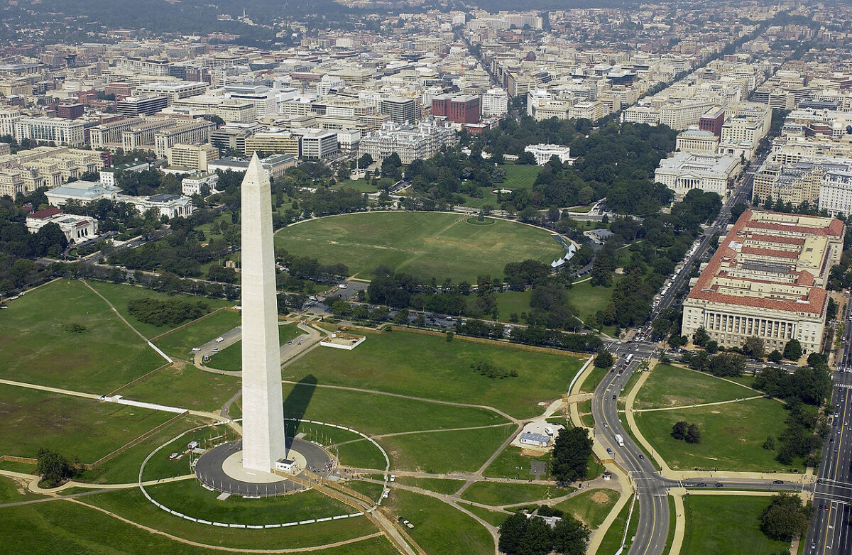 An aerial view of the washington monument in washington, dc.