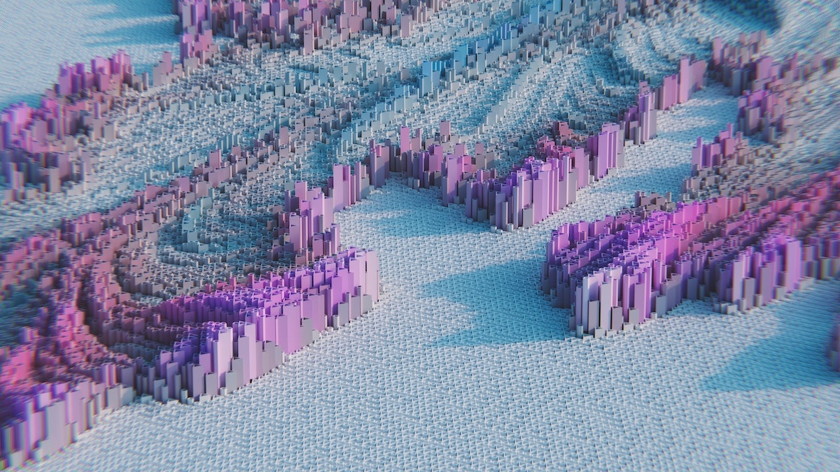 A 3d rendering of a purple and blue 3d model.