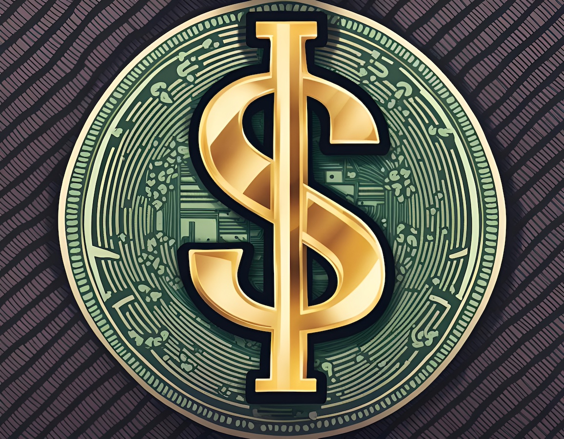 A gold dollar sign on a black background.