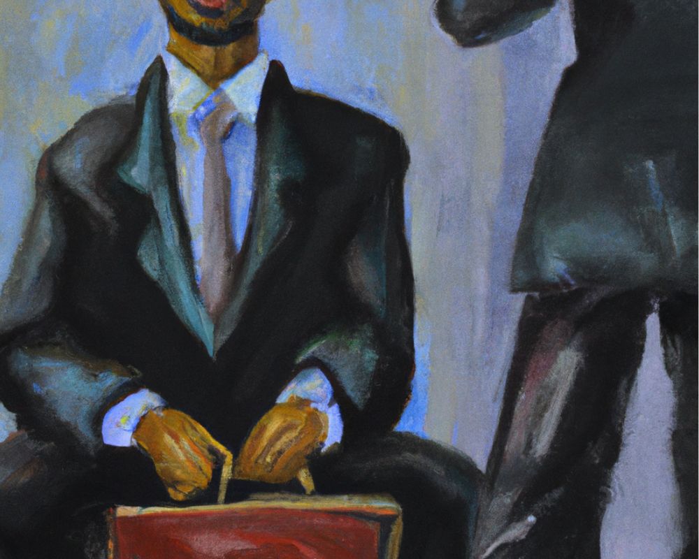 A painting of a man with a briefcase.