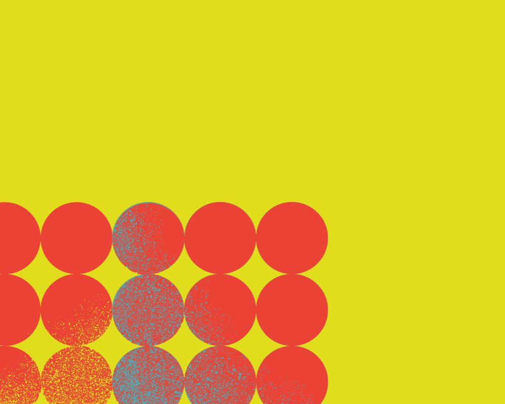A AI-generated yellow background with red and blue circles.